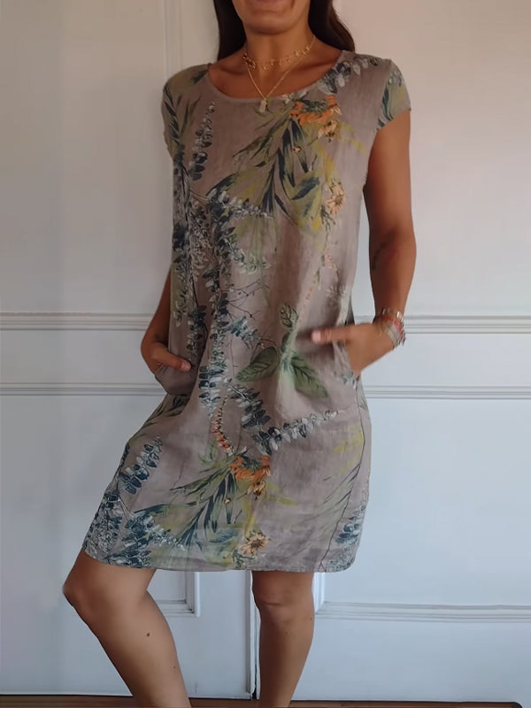 KROHN-E Damen Rundhals-Kleid Weicher Stoff Entspannte Passform