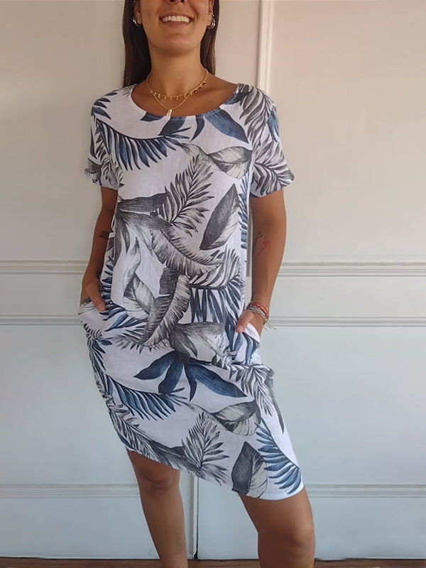 KROHN-E Damen Rundhals-Kleid Weicher Stoff Entspannte Passform