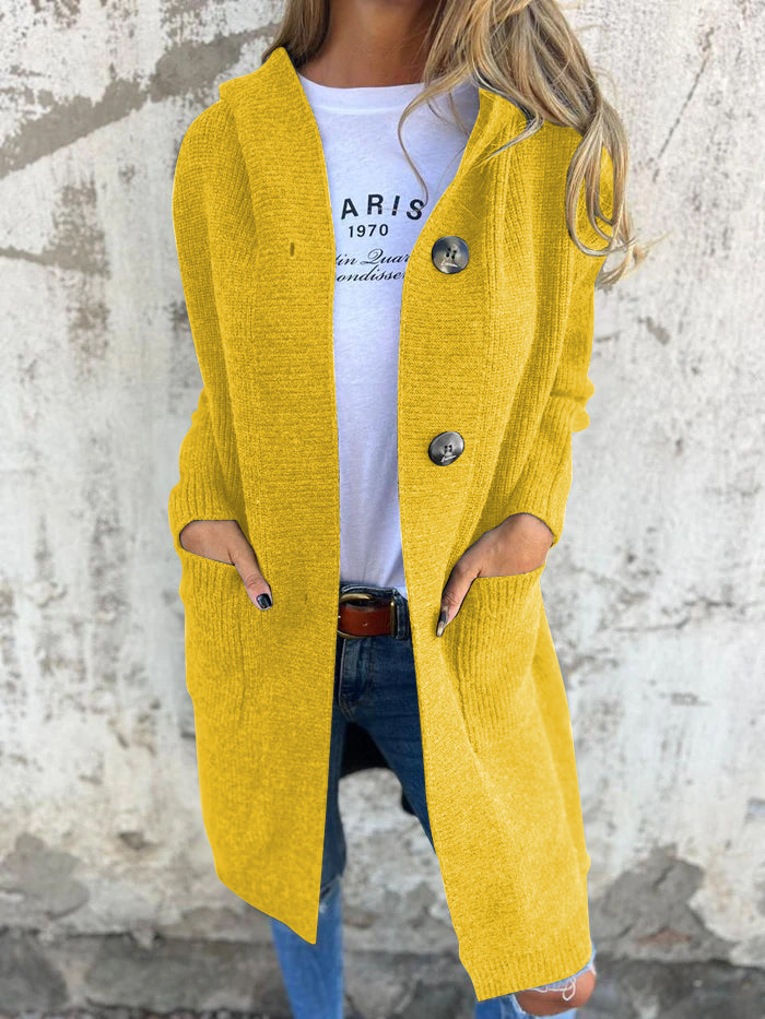 Krohn-e | Langer Strickcardigan mit Knöpfen Rippstrick Design Komfort und Stil
