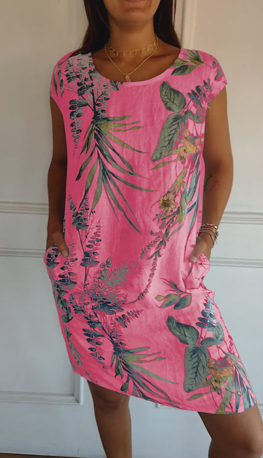 KROHN-E Damen Rundhals-Kleid Weicher Stoff Entspannte Passform