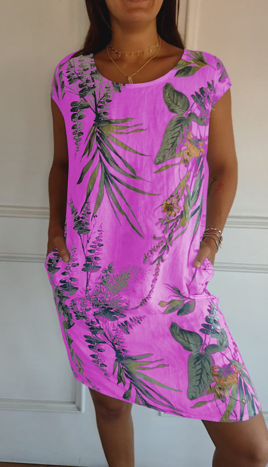 KROHN-E Damen Rundhals-Kleid Weicher Stoff Entspannte Passform
