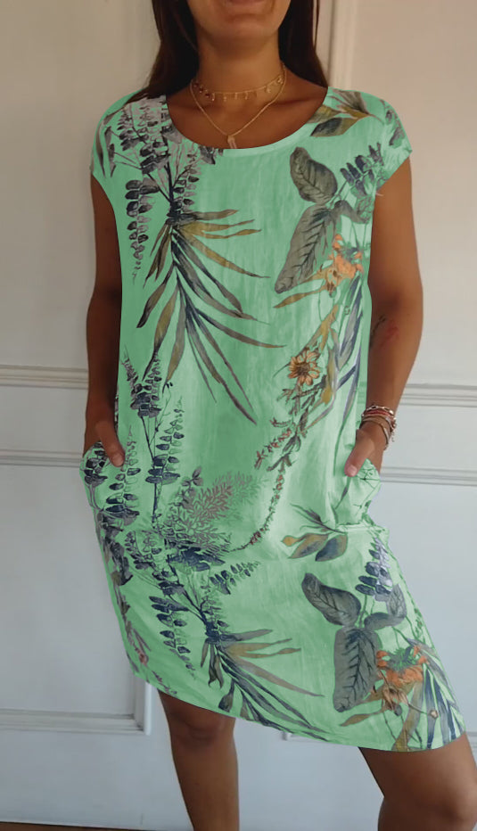 KROHN-E Damen Rundhals-Kleid Weicher Stoff Entspannte Passform