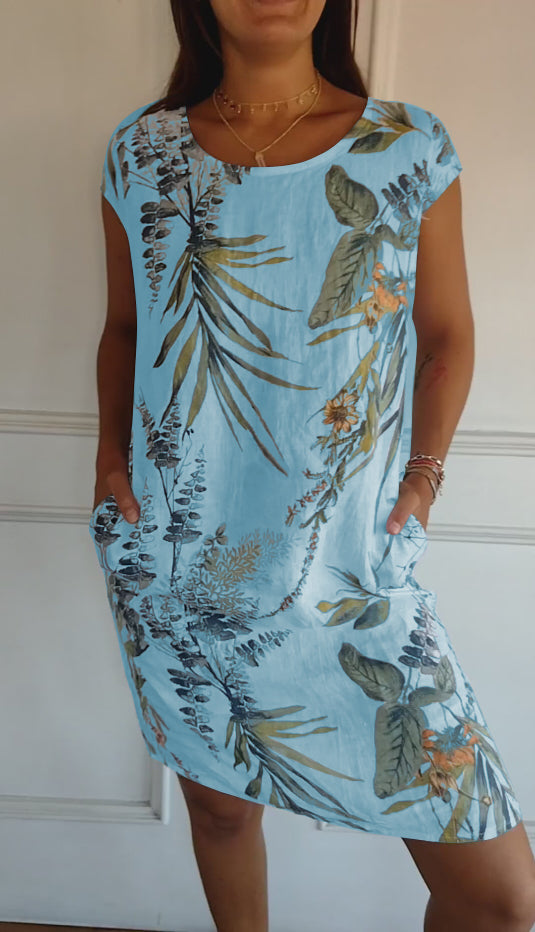 KROHN-E Damen Rundhals-Kleid Weicher Stoff Entspannte Passform