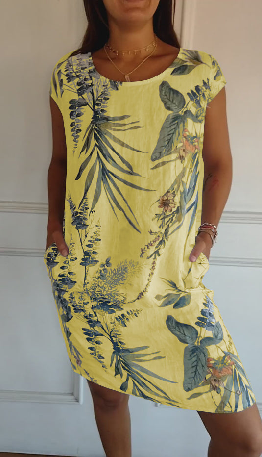 KROHN-E Damen Rundhals-Kleid Weicher Stoff Entspannte Passform