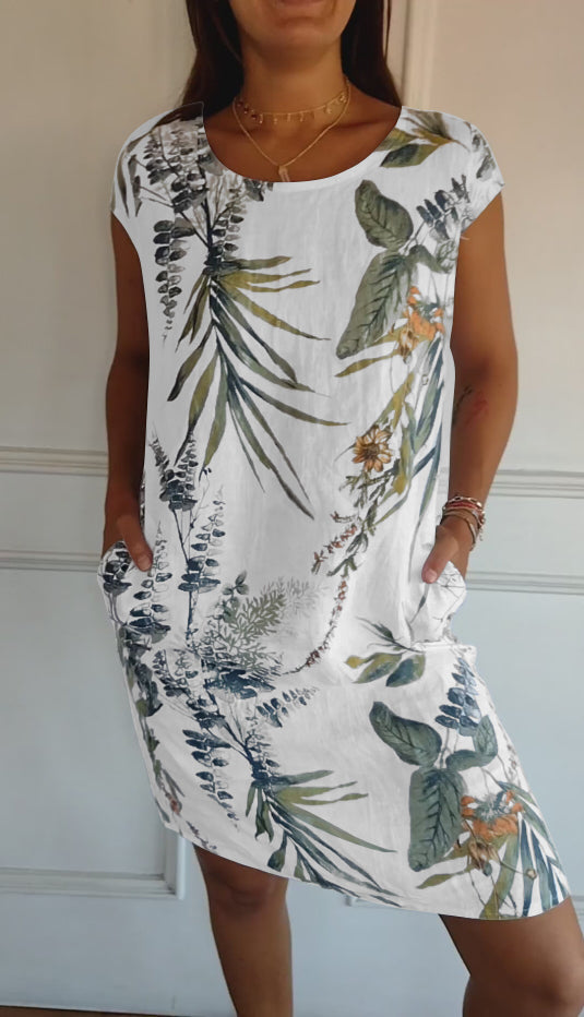 KROHN-E Damen Rundhals-Kleid Weicher Stoff Entspannte Passform