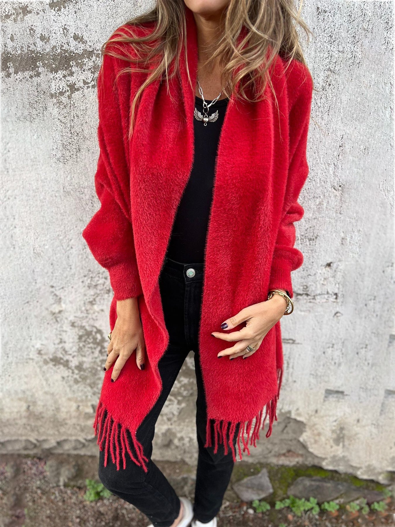 Krohn-e | Weiche Poncho mit Fransen Acrylmischung Perfekt für Herbst und Winter