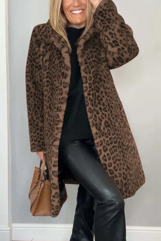 Krohn-e | Klassischer Damen-Wintermantel mit Leopardenmuster