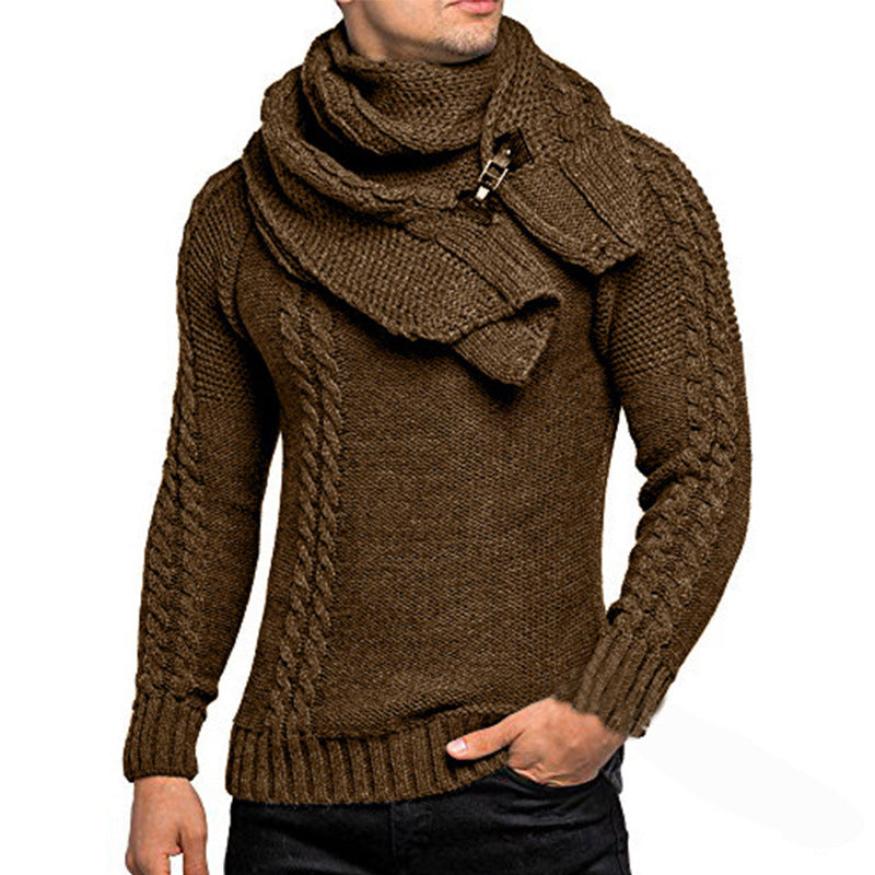 Herren stylischer Strickpullover mit schickem Kragen und praktischem Schal Krohn-e