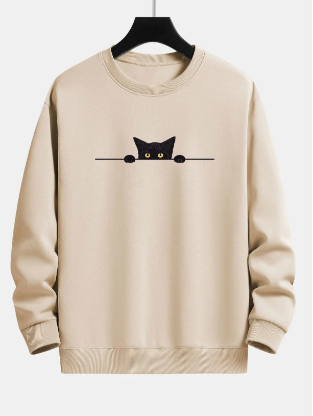 Entspannter Sweatshirt mit schwarzem Katzenaufdruck von Fudus