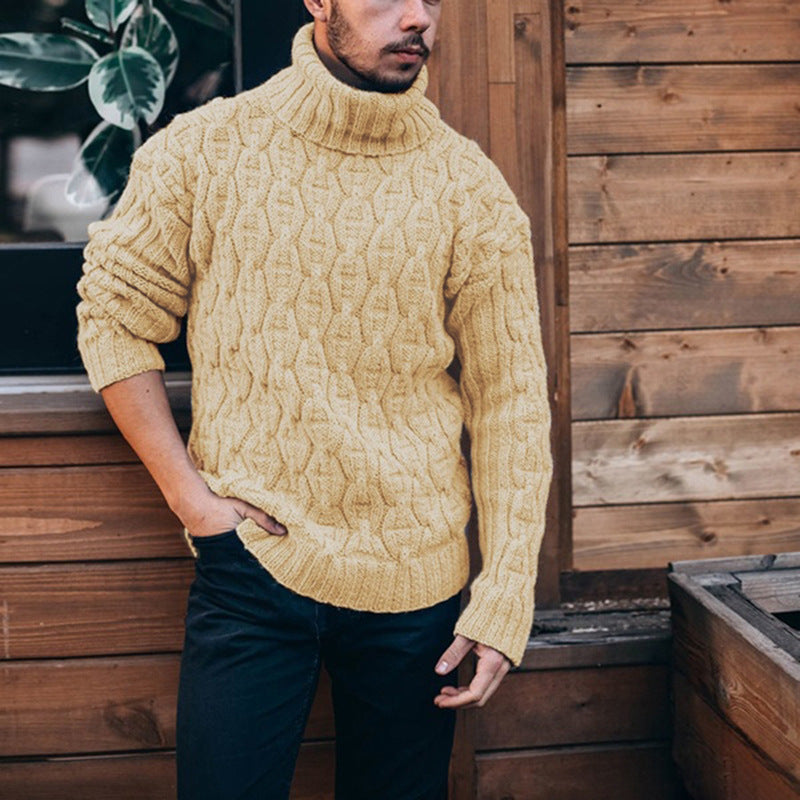 Herren Grobstrickpullover mit hohem Kragen und strukturiertem Zopfdesign Krohn-e