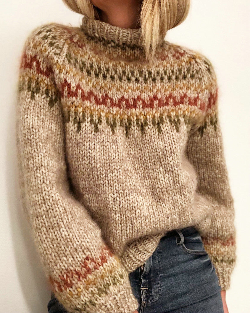 Damen Grober Strickpullover mit hohem Kragen und einzigartigem Muster Krohn-e