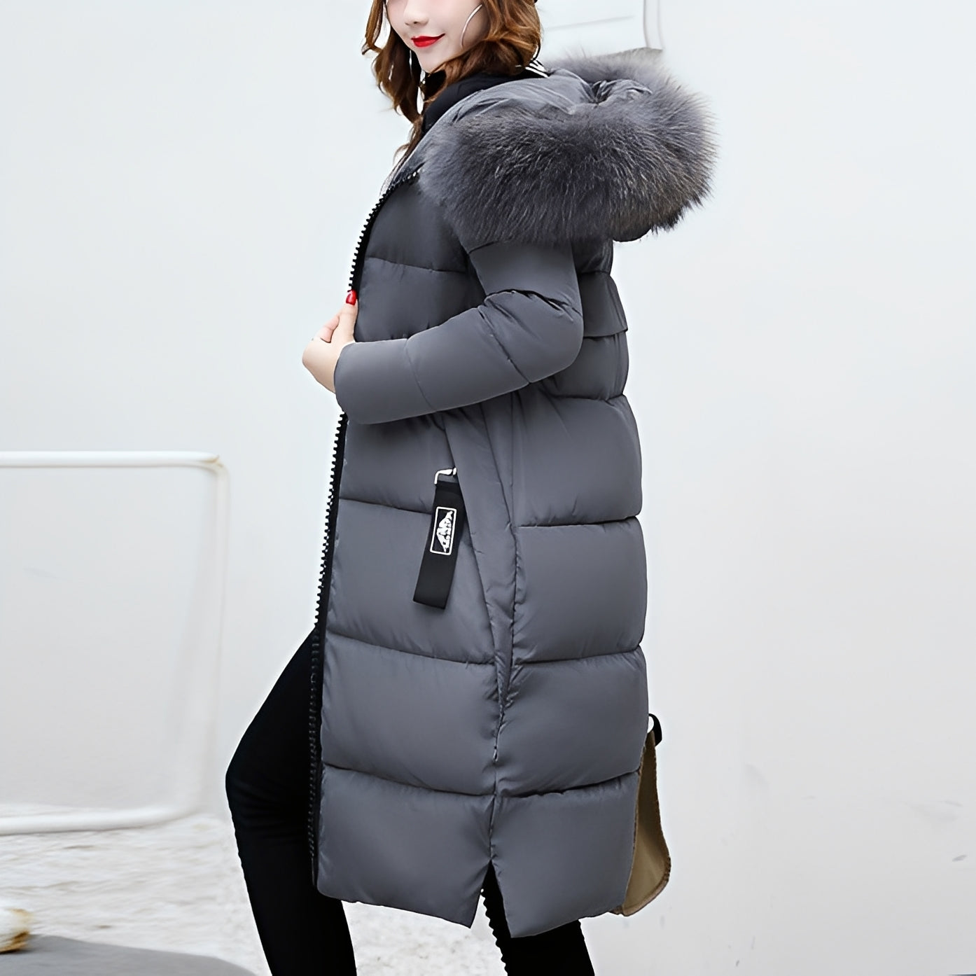 Krohn-e | Stylischer, gepolsterter Mantel mit Pelzkragen für Damen