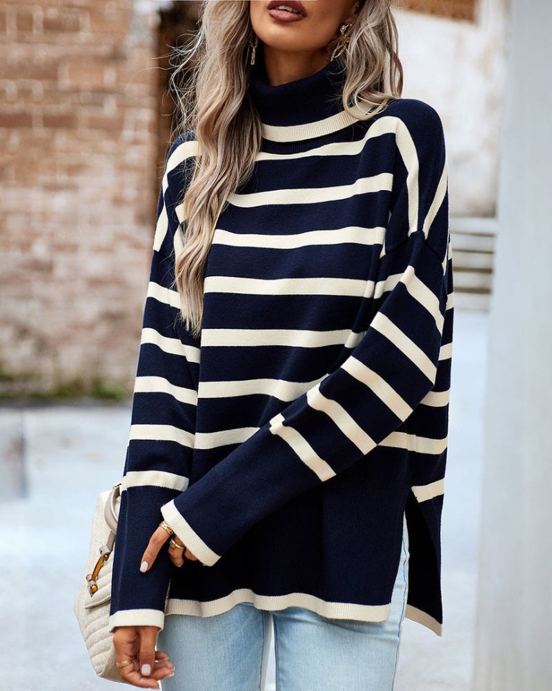 Krohn-e | Gestreifter Rollkragenpullover