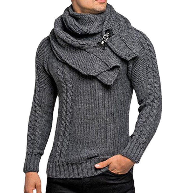 Herren stylischer Strickpullover mit schickem Kragen und praktischem Schal Krohn-e
