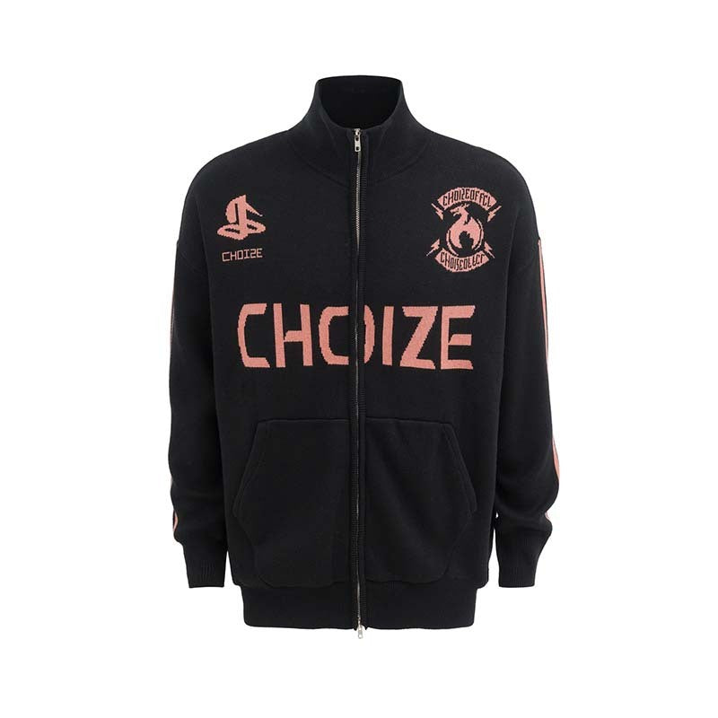 Julian Strickjacke: Retro-Jacquard mit Stehkragen