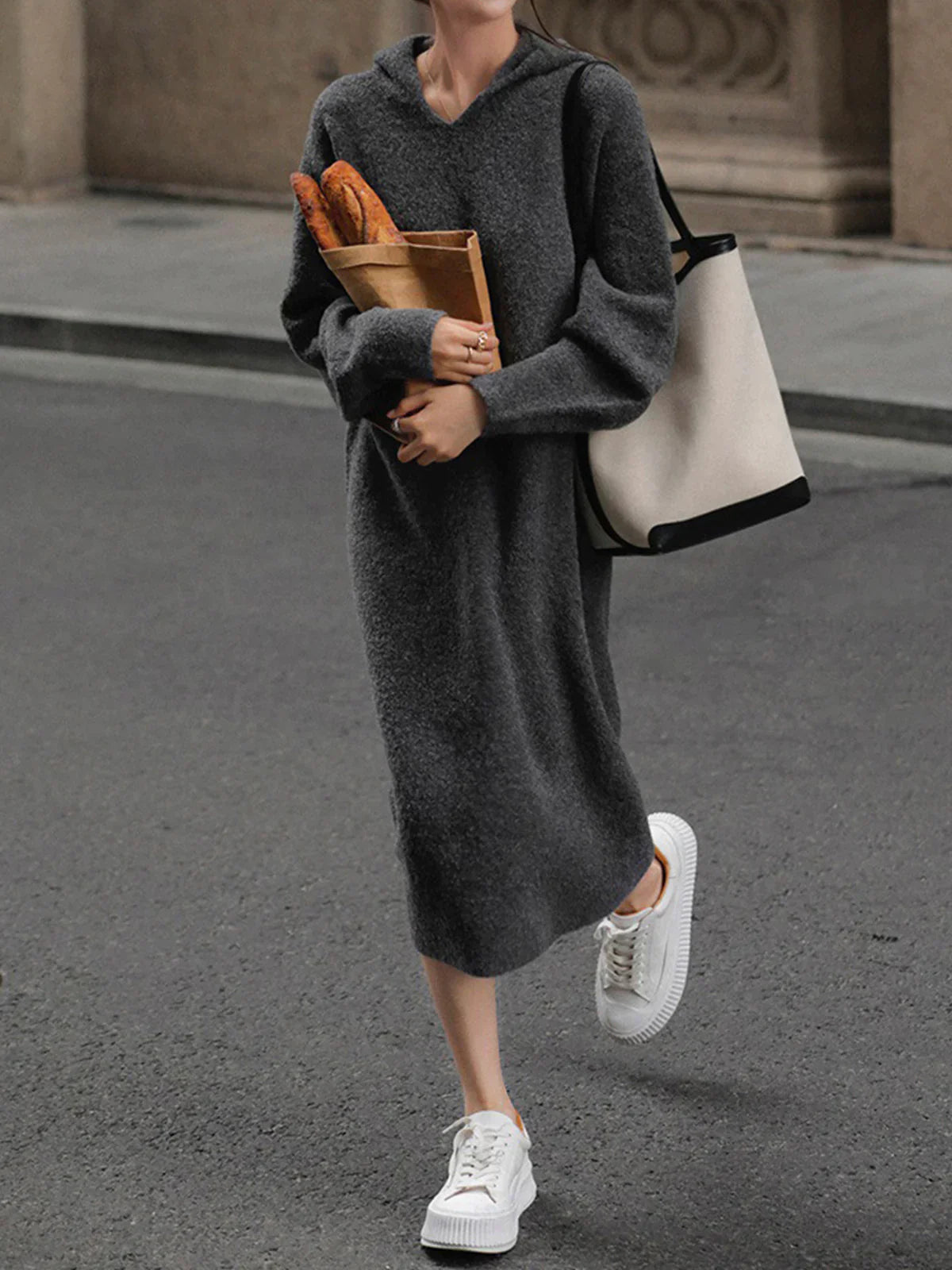 Krohn-e | Woll - Kapuzen - Strick - Midi - Kleid