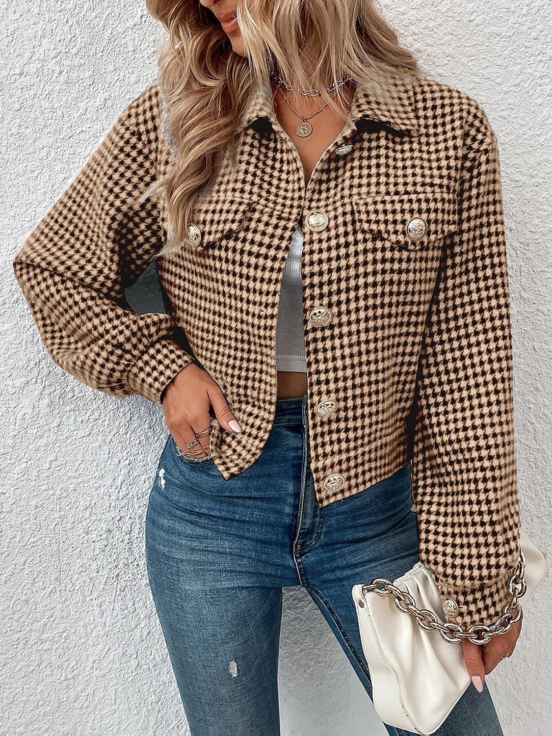 Krohn-e | Kurze Jacke mit Hahnentritt-muster Knopfverschluss Schick und Klassischer Stil