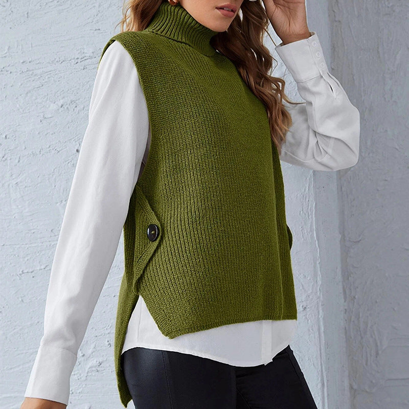 Damen ärmellose Strickjacke mit hohem Kragen und Knopfdetails Krohn-e