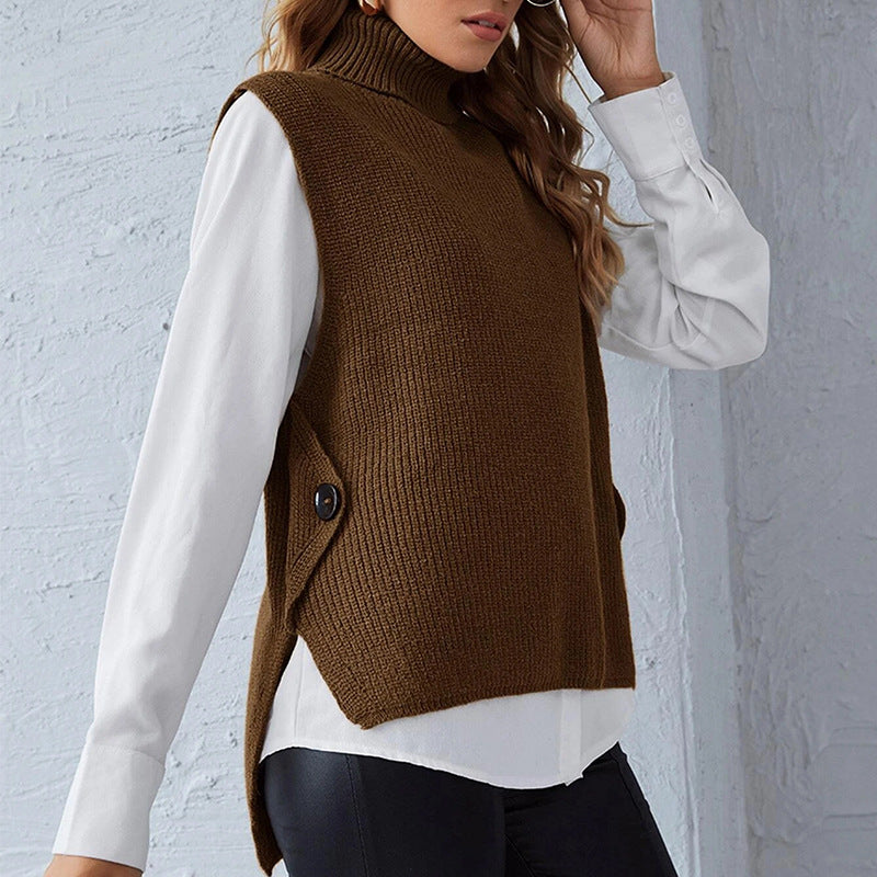 Damen ärmellose Strickjacke mit hohem Kragen und Knopfdetails Krohn-e