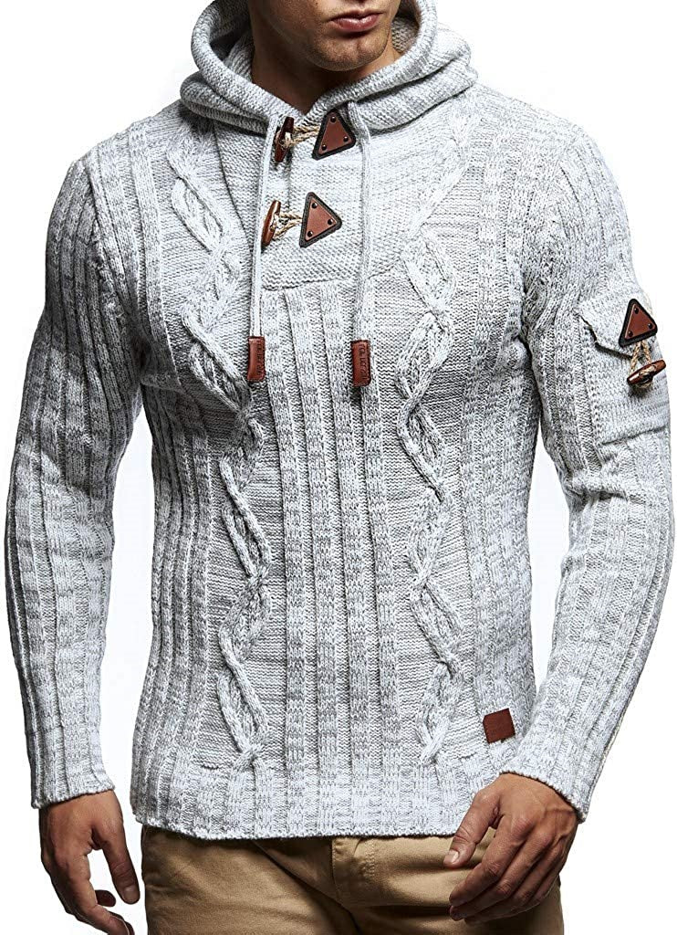 Herren Grobstrick Pullover mit Kapuze und dekorativen Schnürdetails Krohn-e