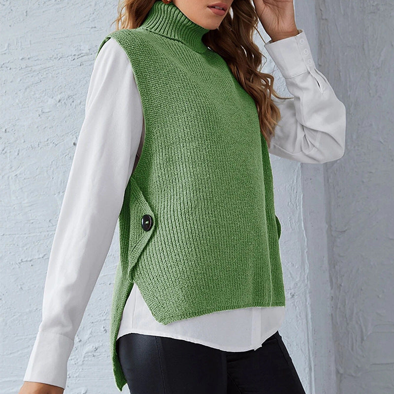 Damen ärmellose Strickjacke mit hohem Kragen und Knopfdetails Krohn-e