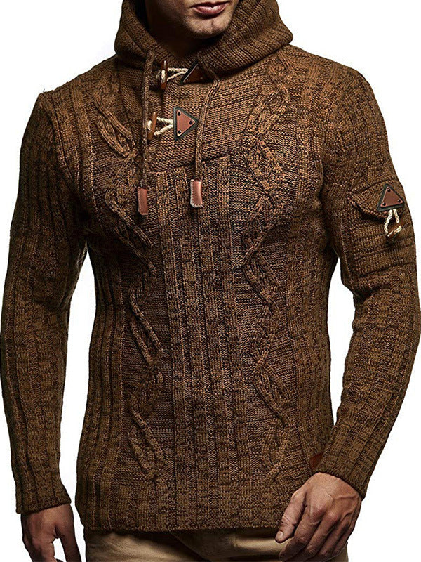 Herren Grobstrick Pullover mit Kapuze und dekorativen Schnürdetails Krohn-e