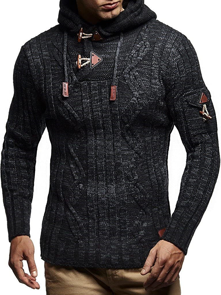 Herren Grobstrick Pullover mit Kapuze und dekorativen Schnürdetails Krohn-e