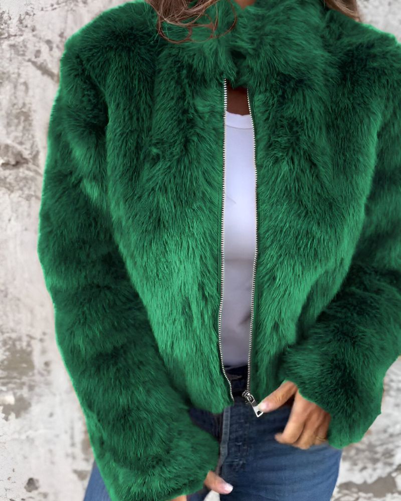Krohn-e | Hochkragen Reißverschluss Flauschige Jacke