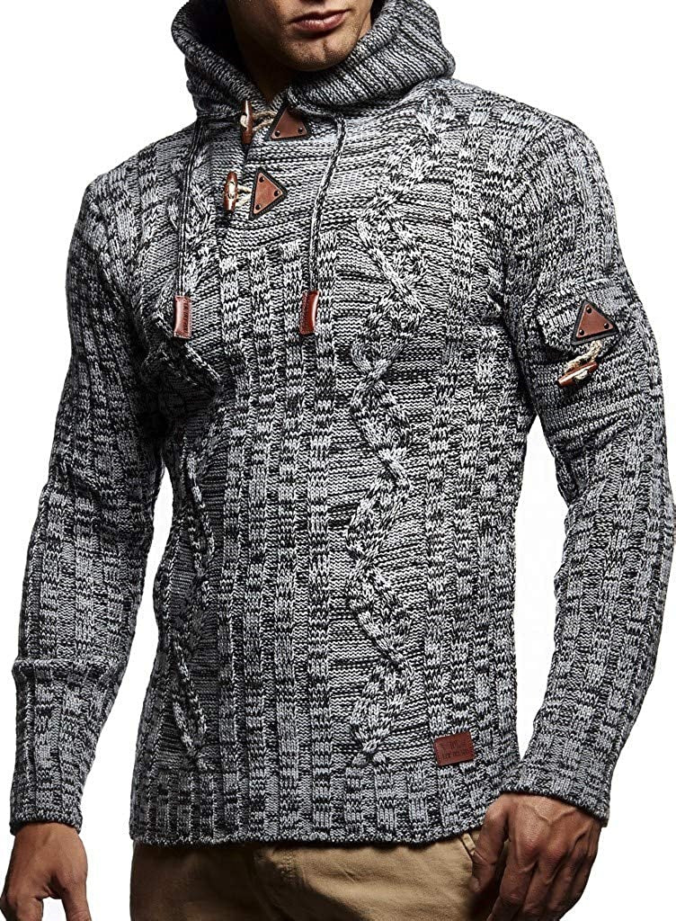 Herren Grobstrick Pullover mit Kapuze und dekorativen Schnürdetails Krohn-e