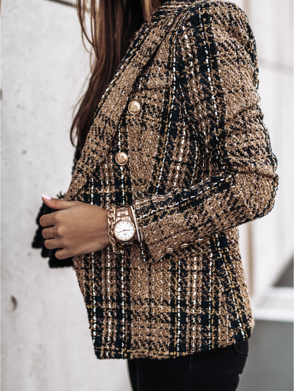 Damen Modischer Bouclé-Blazer mit doppelter Knopfleiste und strukturiertem Gewebe Krohn-e