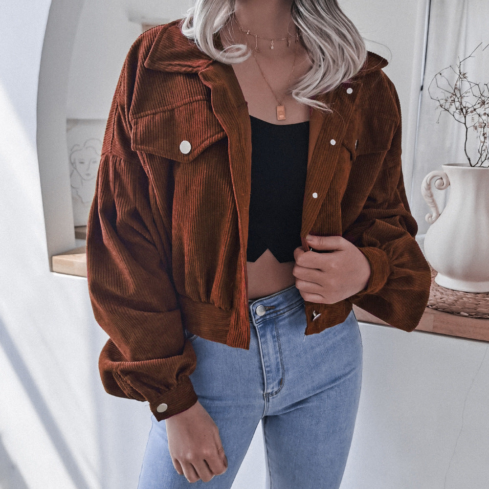Krohn-e | Trendige Kurze Jacke Aus Cord für Frauen