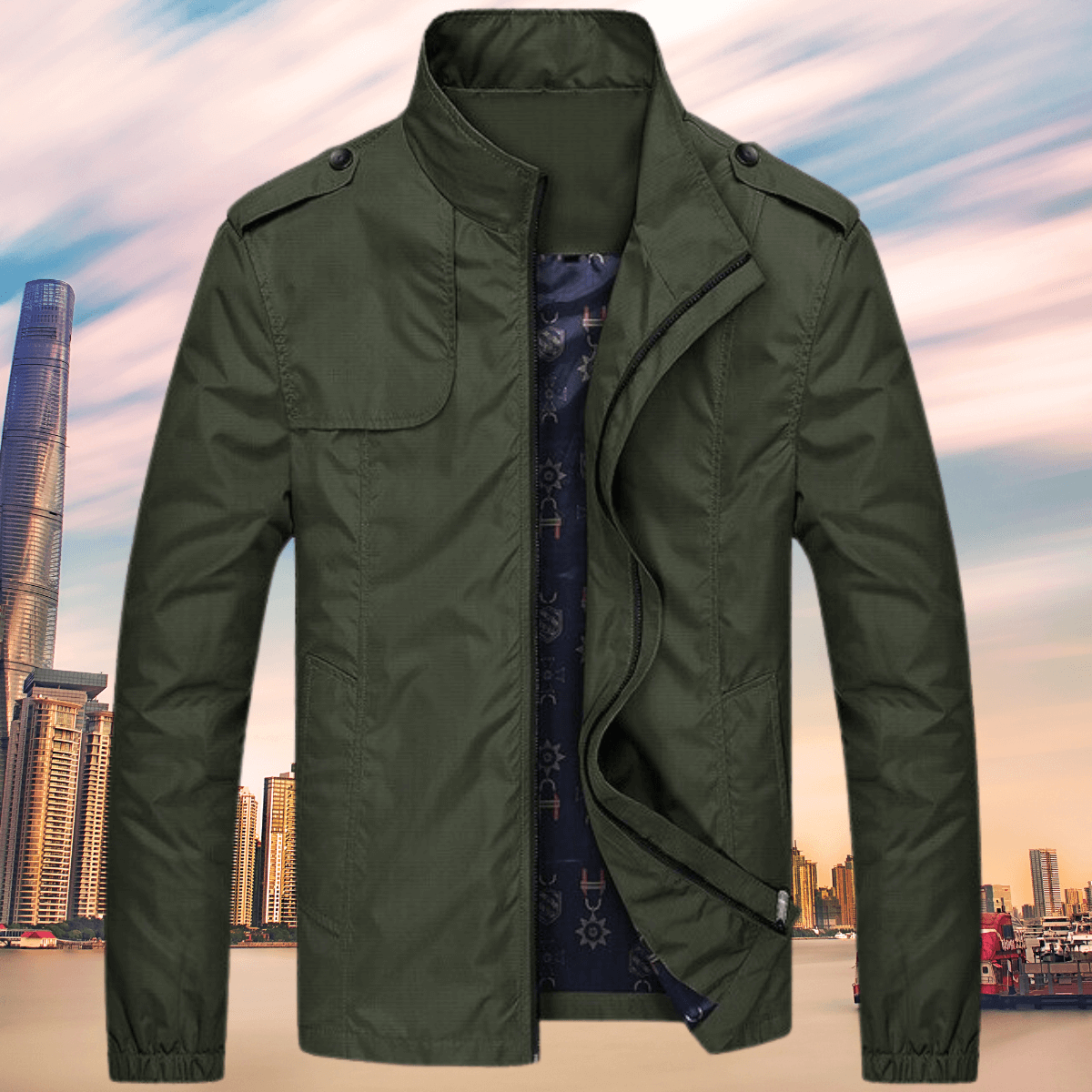 Krohn-e | Herren Herbst Freizeit Oxford Jacke mit Kragen