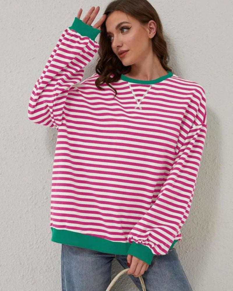 Krohn-e | Übergrößen Streifen Langarm Sweatshirt