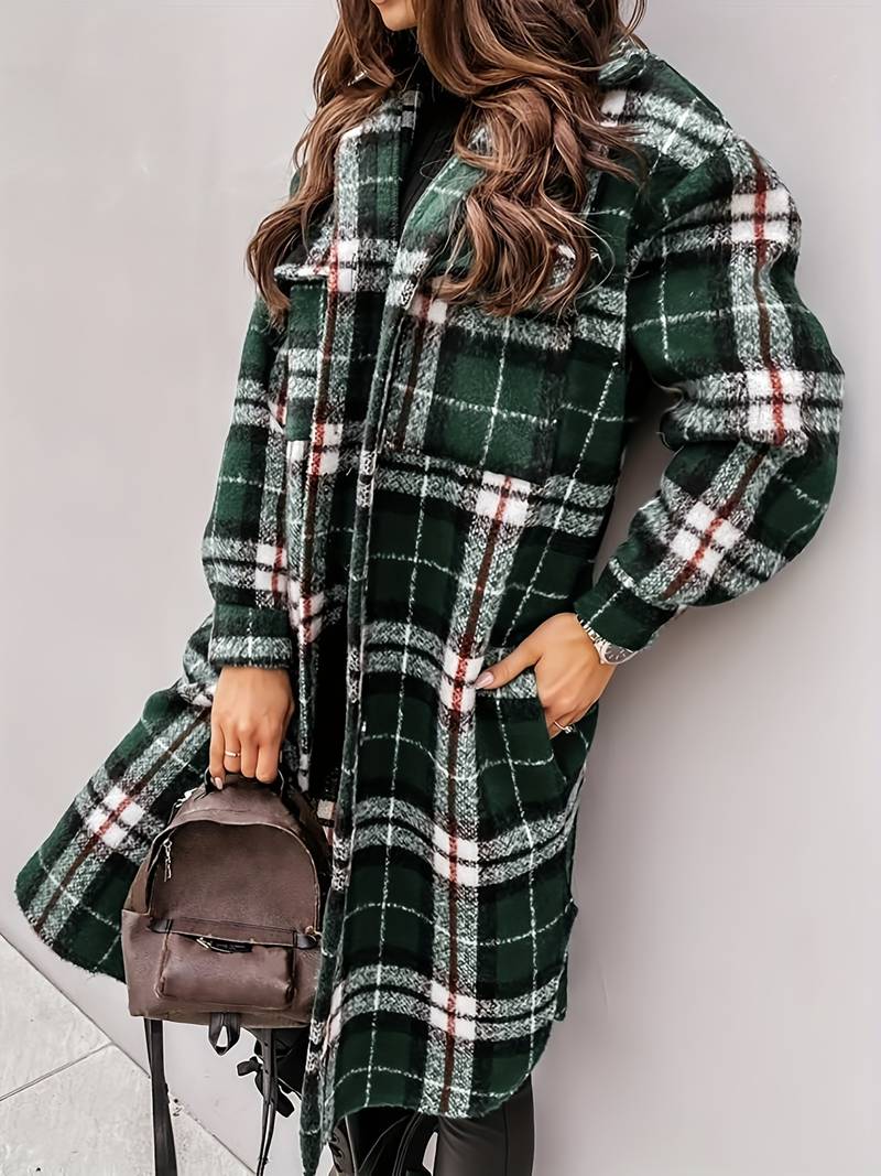 Krohn-e | Warme Damen Karomuster Wolljacke mit Knöpfen
