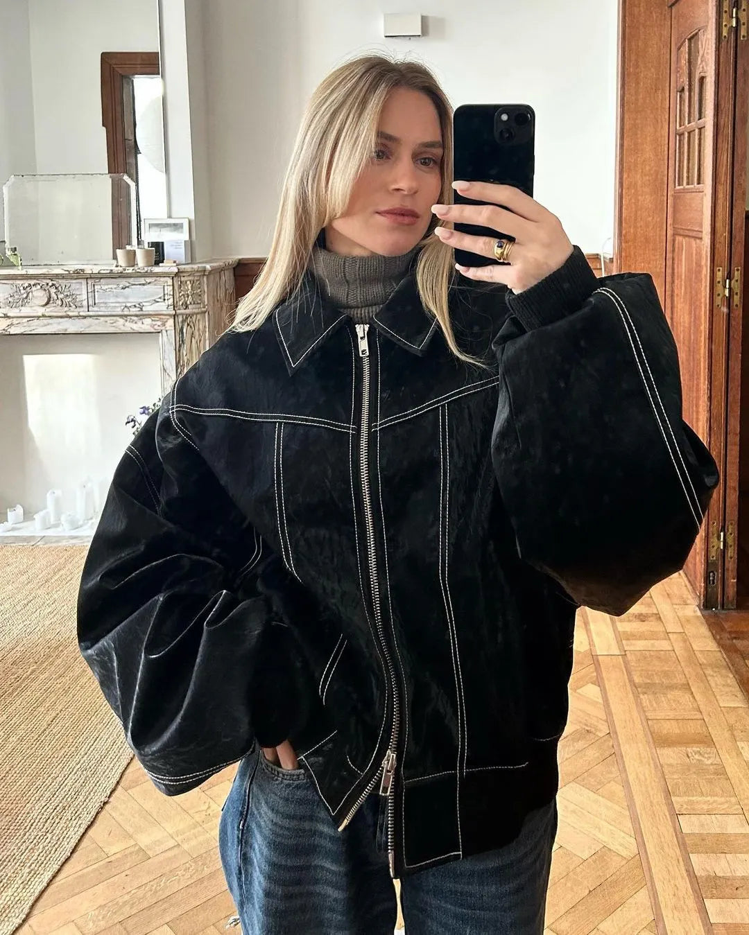 Krohn-e | Oversized Bomberjacke Stilvoll und Wärmeresistent Perfekt für Herbst und Winter