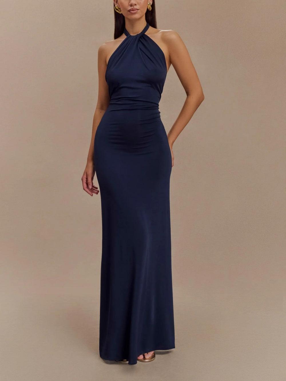 KROHN-E Damen Neckholder Maxi-Kleid fließendes Design verstellbarer Ausschnitt