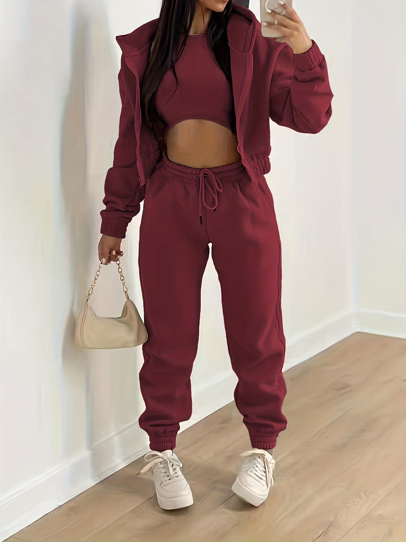 Krohn-e | Kapuzenjacke & Tanktop & Jogginghose Drei Teilige Satz Outfits
