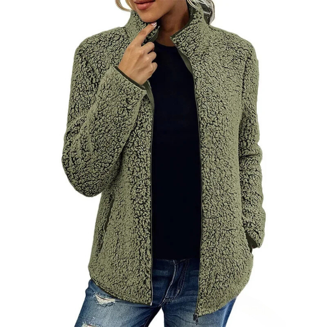 Krohn-e | Weiche Damen Teddyjacke Mit Hohem Kragen Und Reißverschluss