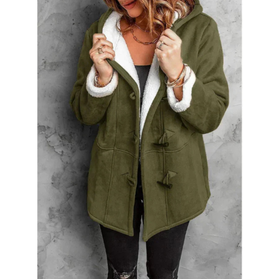Krohn-e | Mantel mit Kapuze - Wildleder-Look - Fleece-Futter - Lockere Passform - Mittellang