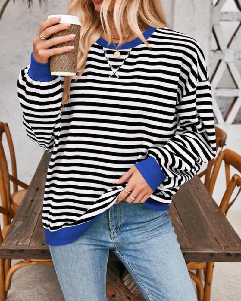 Krohn-e | Übergrößen Streifen Langarm Sweatshirt