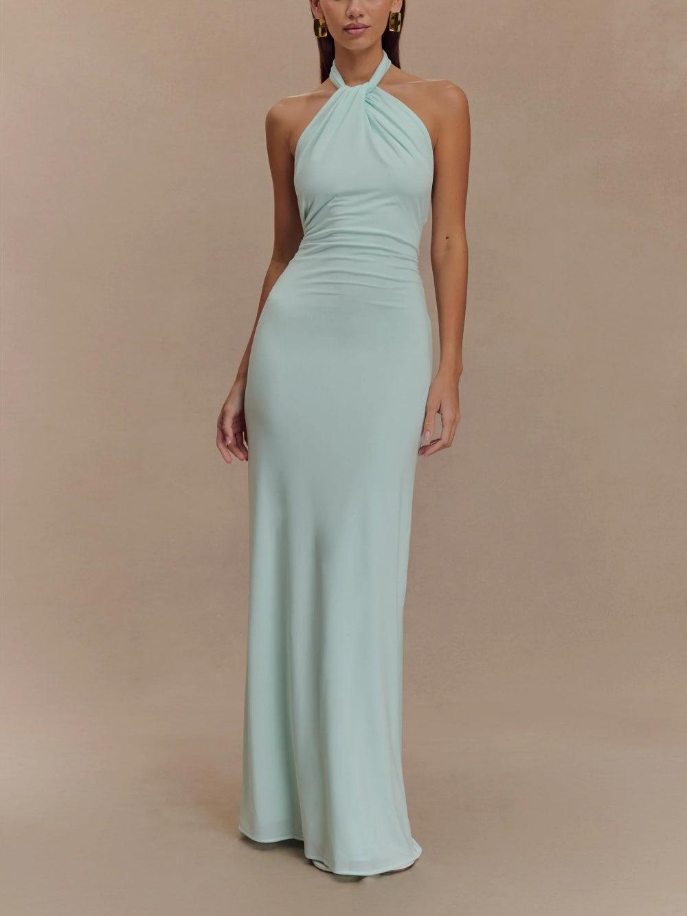 KROHN-E Damen Neckholder Maxi-Kleid schwarz elegant