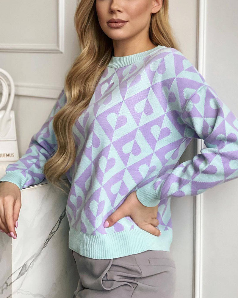 Krohn-e | Herzprint Strickpullover Weich und Trendy Einzigartiges Muster