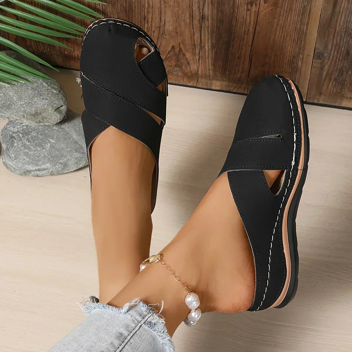 KROHN-E Damen Keilabsatz Sandalen Platform Gepolstert Verstellbar
