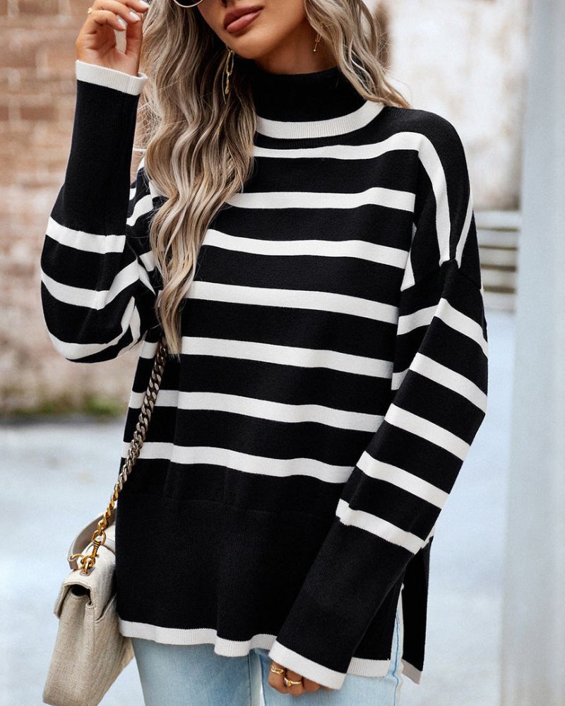 Krohn-e | Gestreifter Rollkragenpullover