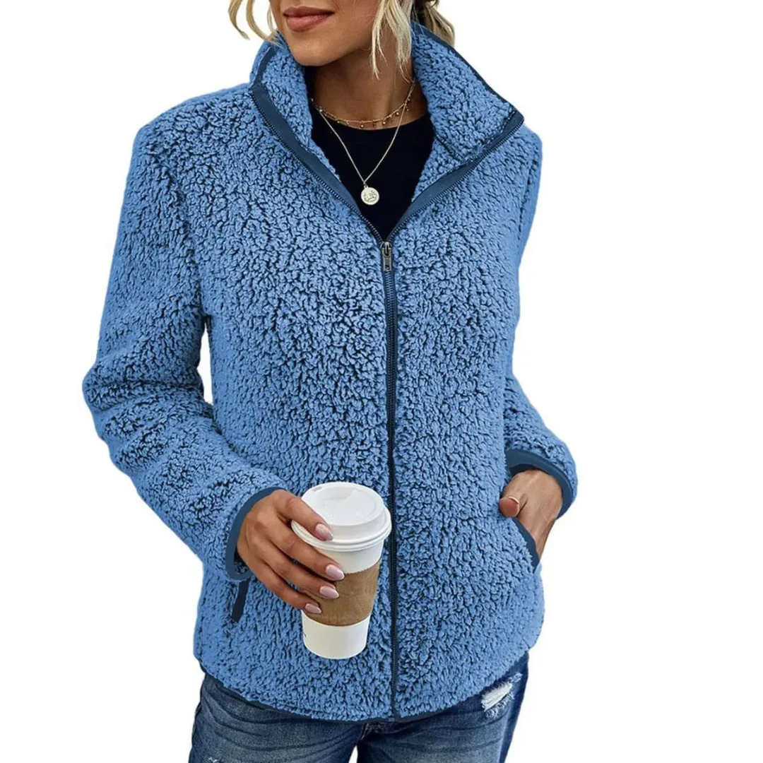 Krohn-e | Weiche Damen Teddyjacke Mit Hohem Kragen Und Reißverschluss