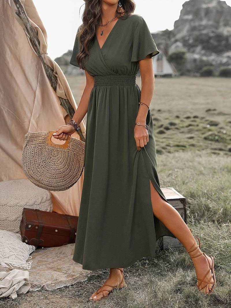 Wickelkleid mit Flatterärmeln und Seitenschlitz für Damen