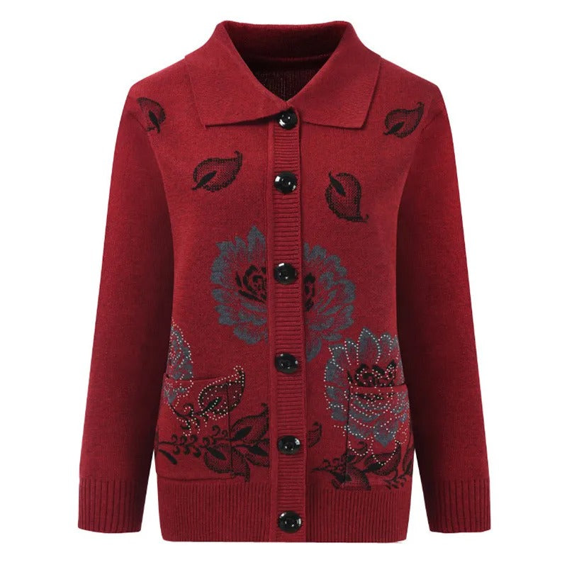 Amelia® | Edle Strickjacke mit Blumenapplikation