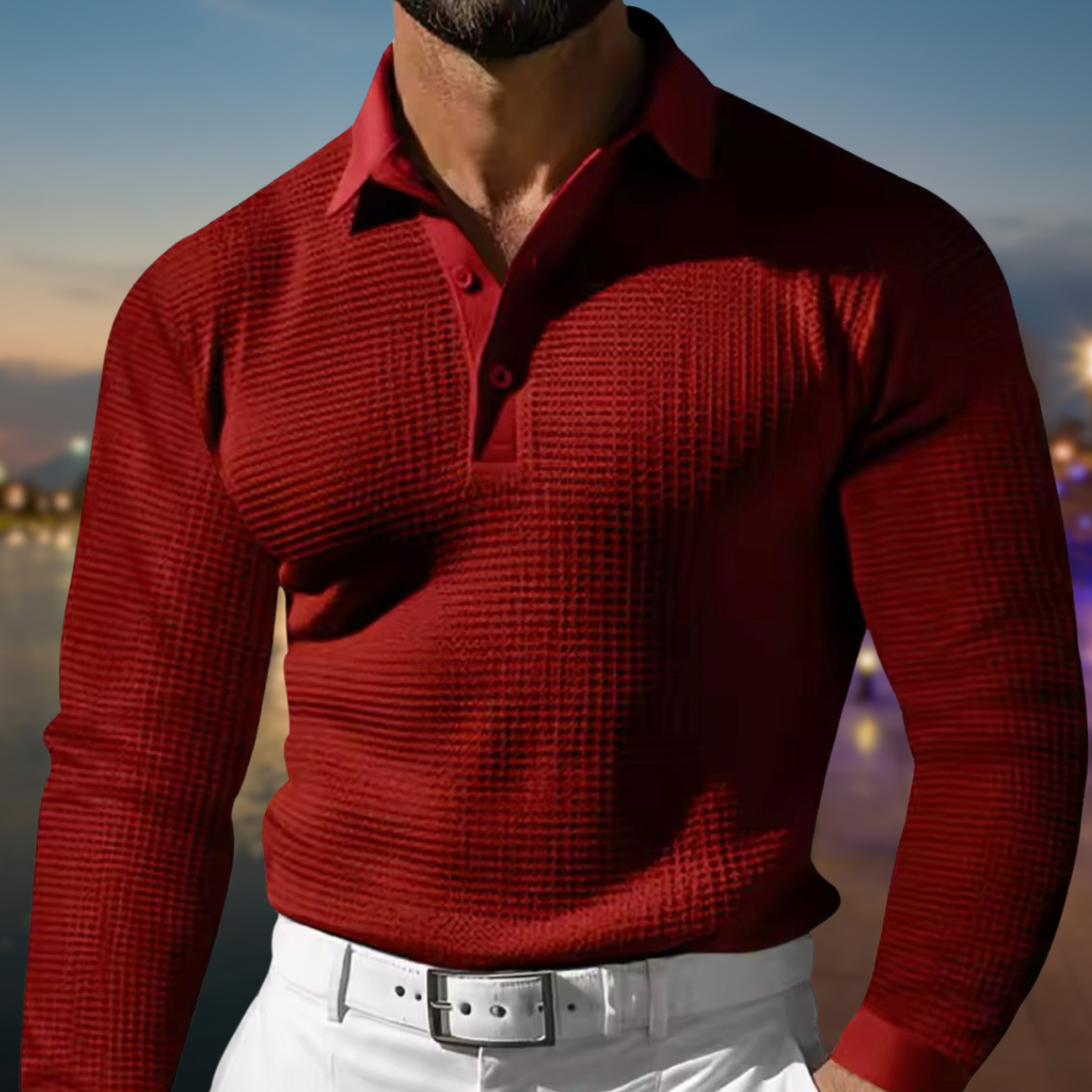 Marco | Herren Langarm Poloshirt Strukturiert Frühling