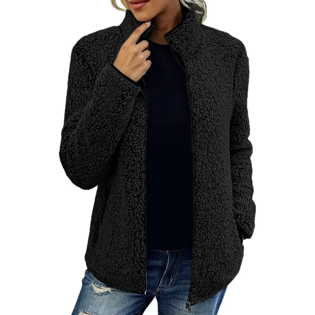 Krohn-e | Weiche Damen Teddyjacke Mit Hohem Kragen Und Reißverschluss