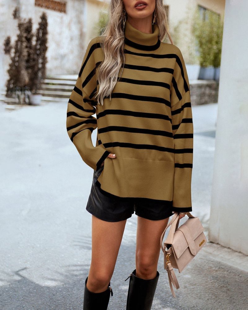 Krohn-e | Gestreifter Rollkragenpullover